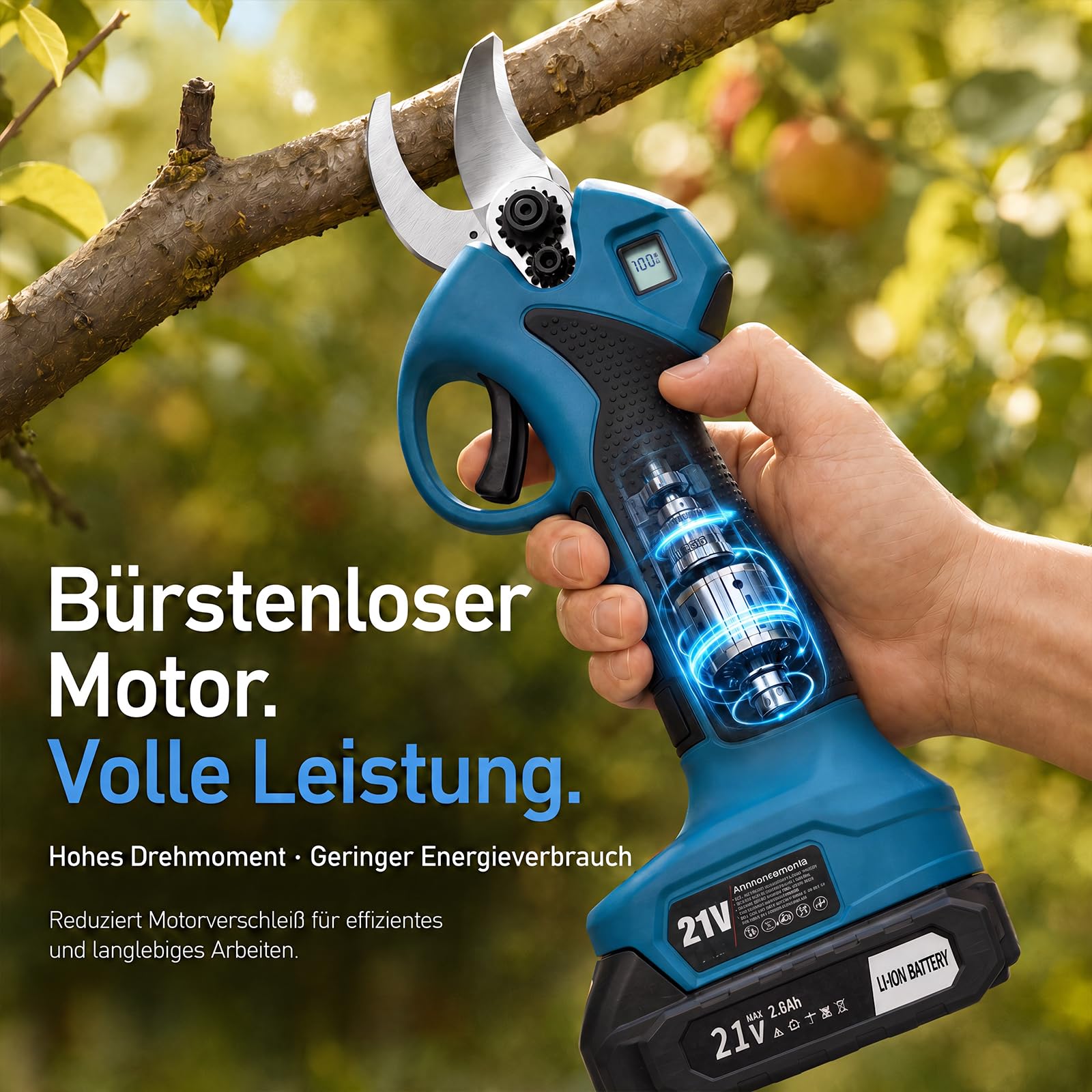 Akku-Astschere Professionelle Passend Kompatibel mit Makita Akku | 45mm Elektrische Gartenschere mit Akku, SK5 Klingen, LED-Display, Doppelte Sicherheitsverriegelung für Garten, Sträucher