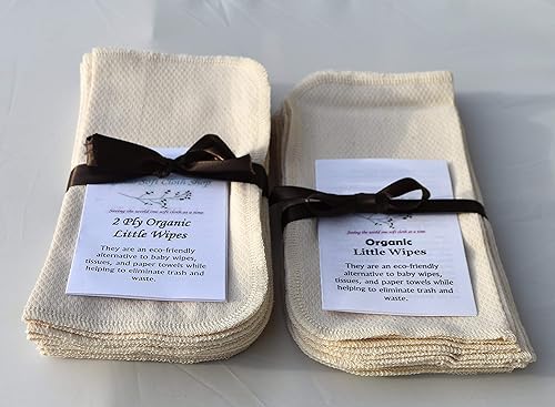 Miniatura 2 de Gina's Soft Cloth Shop 1 Ply Organic Washable Baby Wipes Larger size 9 x 9 Inches 10 Pack Sewn with Matching Cotton Thread - Proudly Made in the USA!