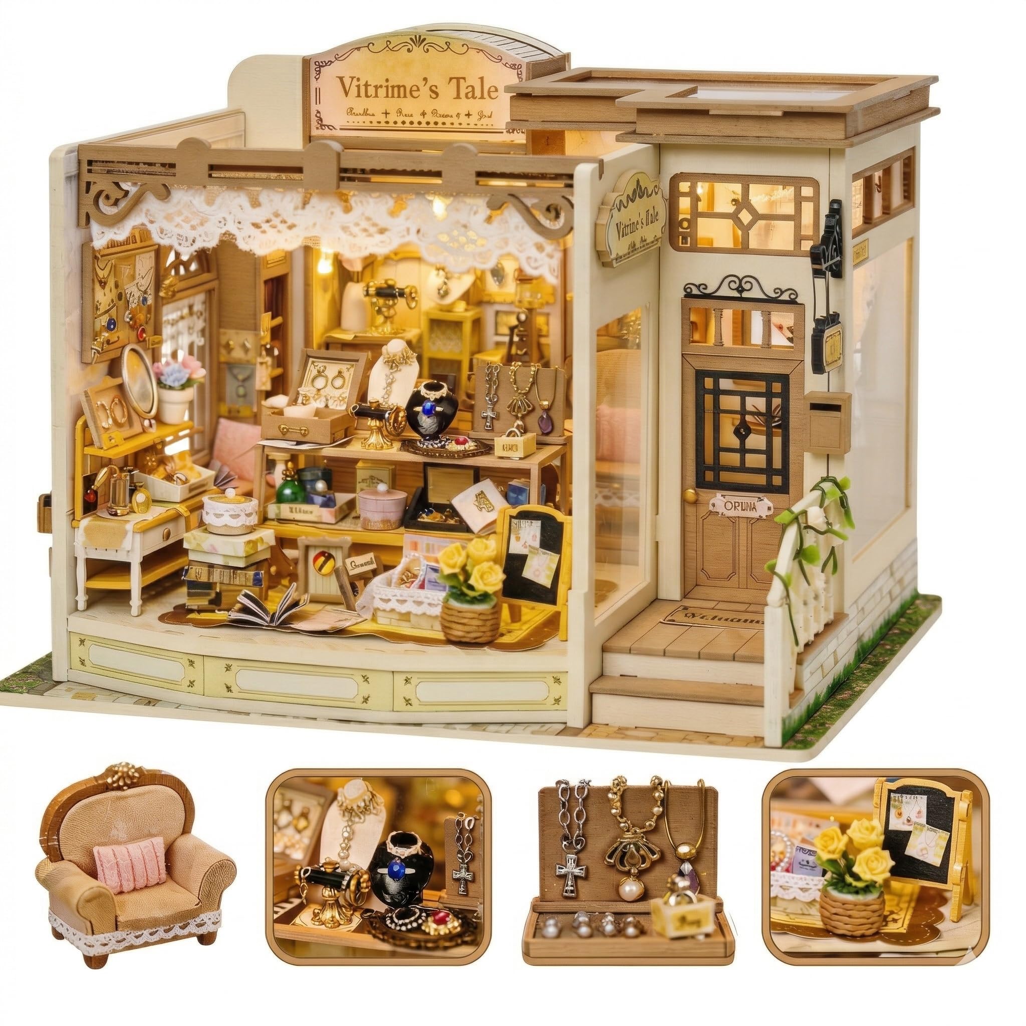 Pixie Curio 1/12 Miniature House Kit Luxury Jewelry Shop LED 3D Wood Puzzle
