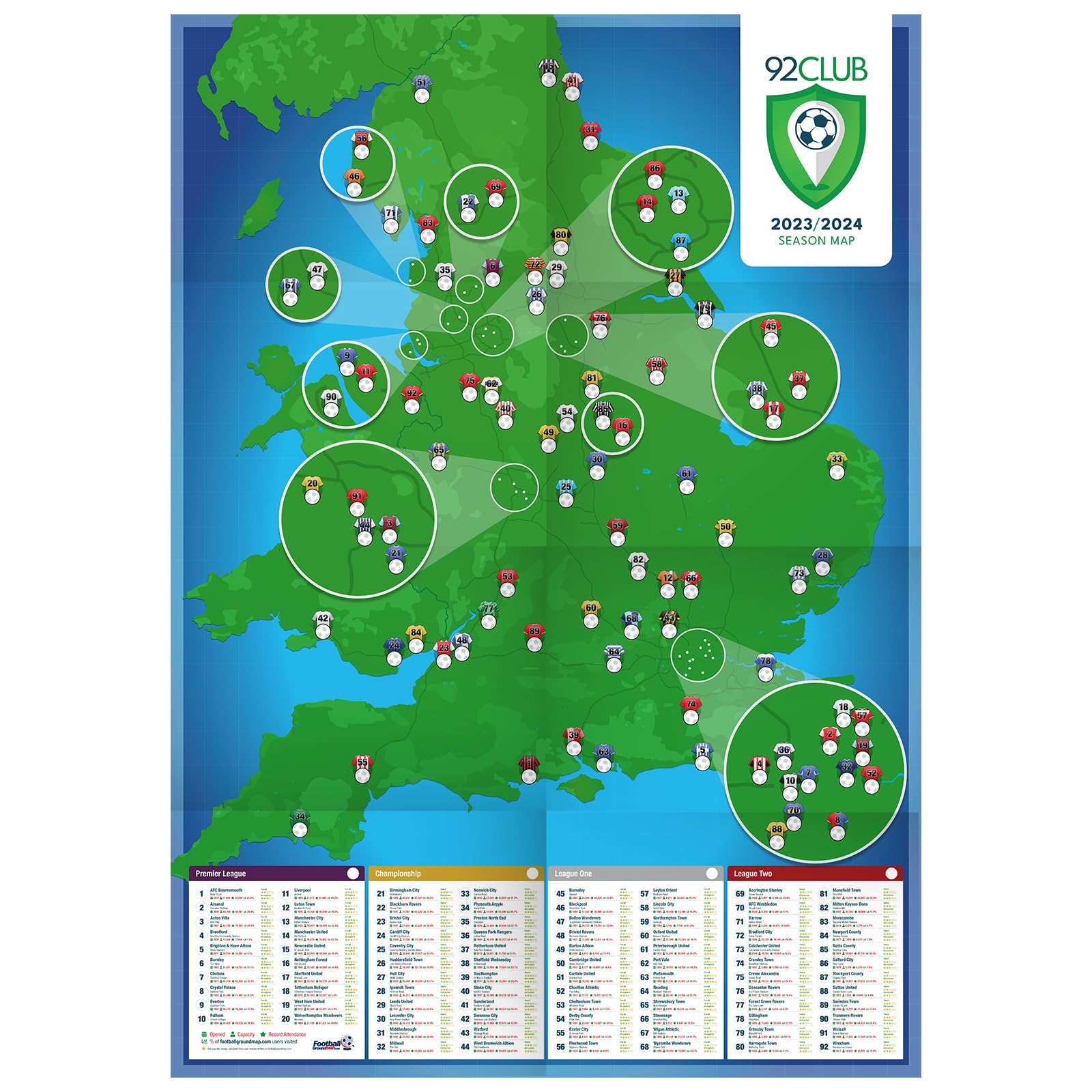 Buy Football Ground 92 Club Football Stadium A1 Wall (Folded to A4