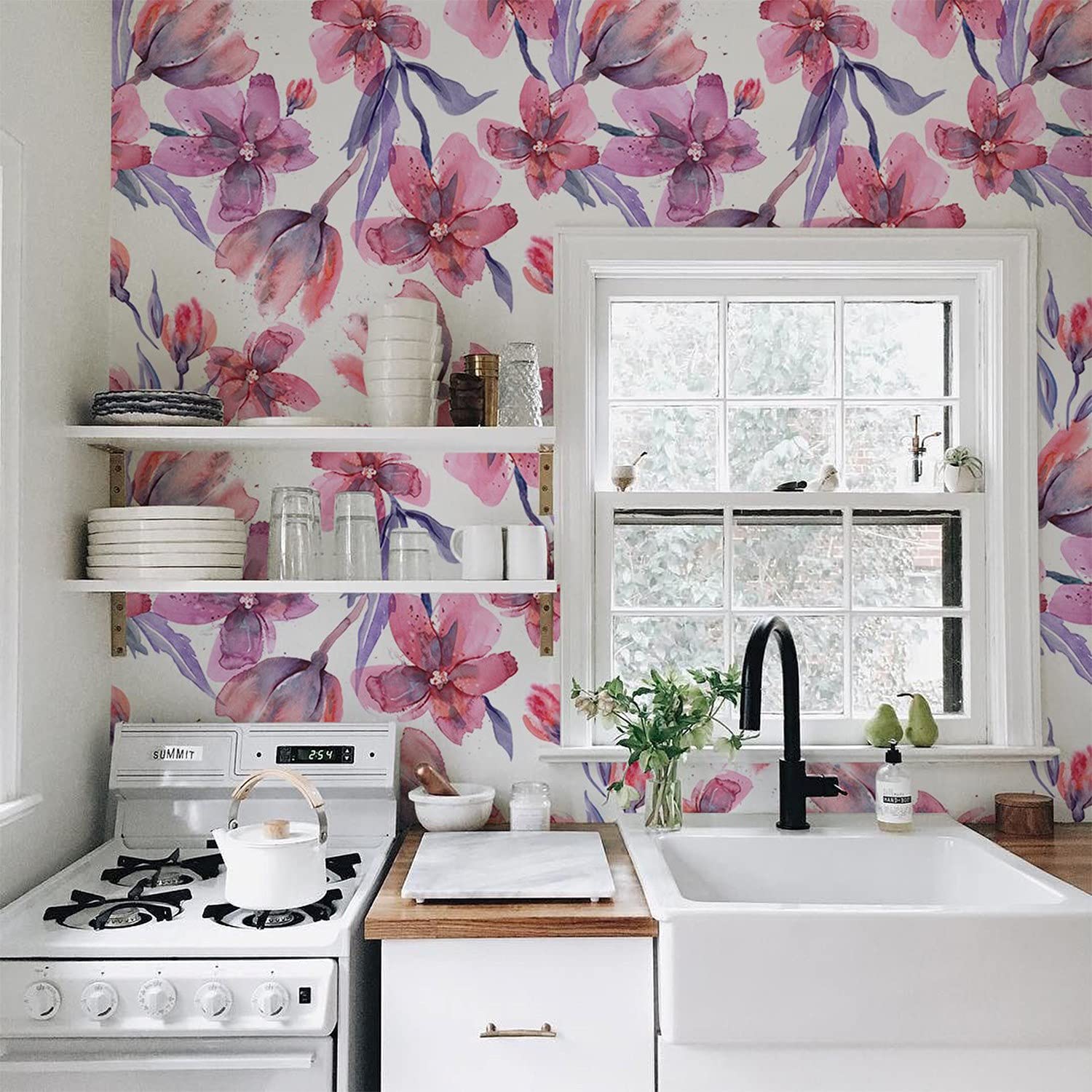 Papier peint floral pastel 416x254cm en latex pour salon et chambre