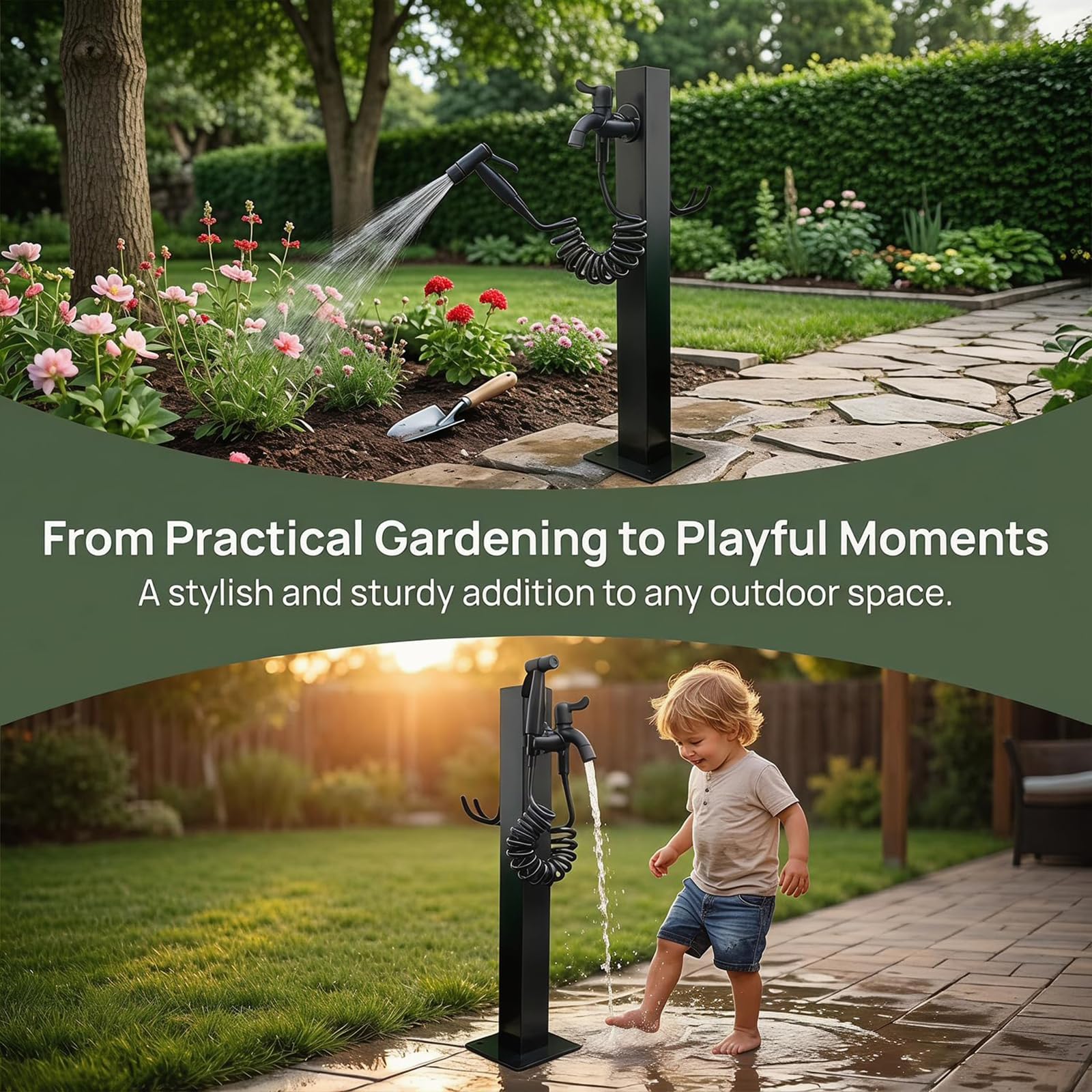 Columna De Agua De Jardín Independiente, Soporte Vertical para Manguera con Grifo De Latón, 60 Cm, Acero Inoxidable 304 Resistente A La Corrosión, para Riego, Lavado De Coches Y Ducha