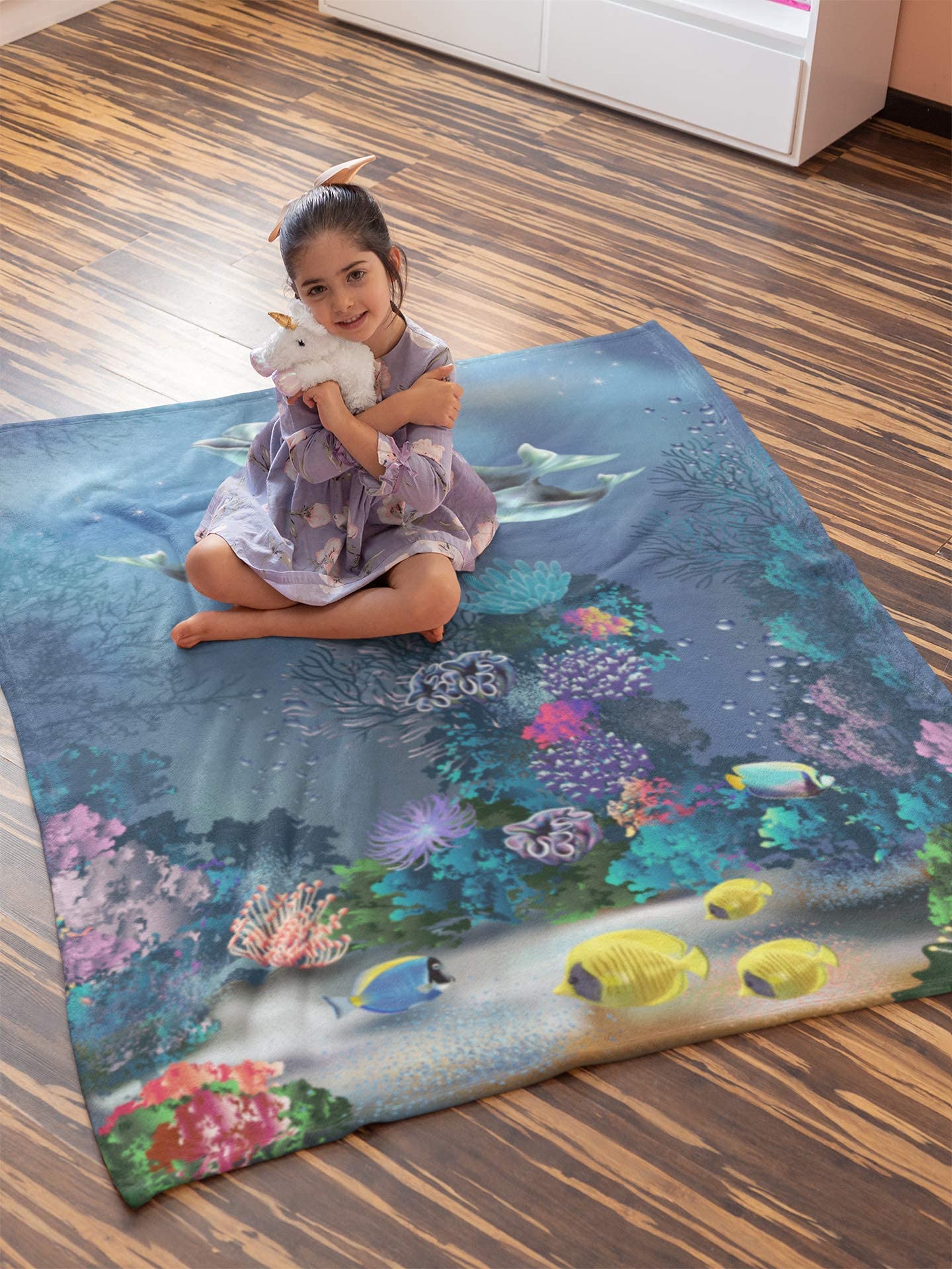 Coperta Morbida In Pile Di Flanella Con Motivo Oceano, Pesci E Delfini – 80x60 Cm, Leggera E Calda Per Tutte Le Stagioni – Per Divano, Letto, Ufficio E Viaggi