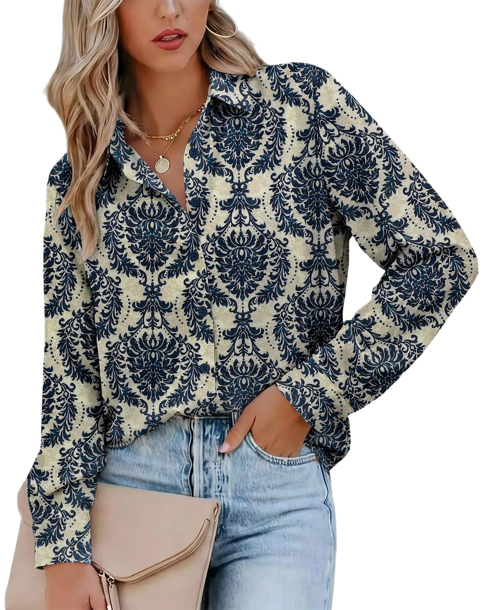 Magritta Women's Shirts Fashion Long Sleeve Tops Button Down Blouses