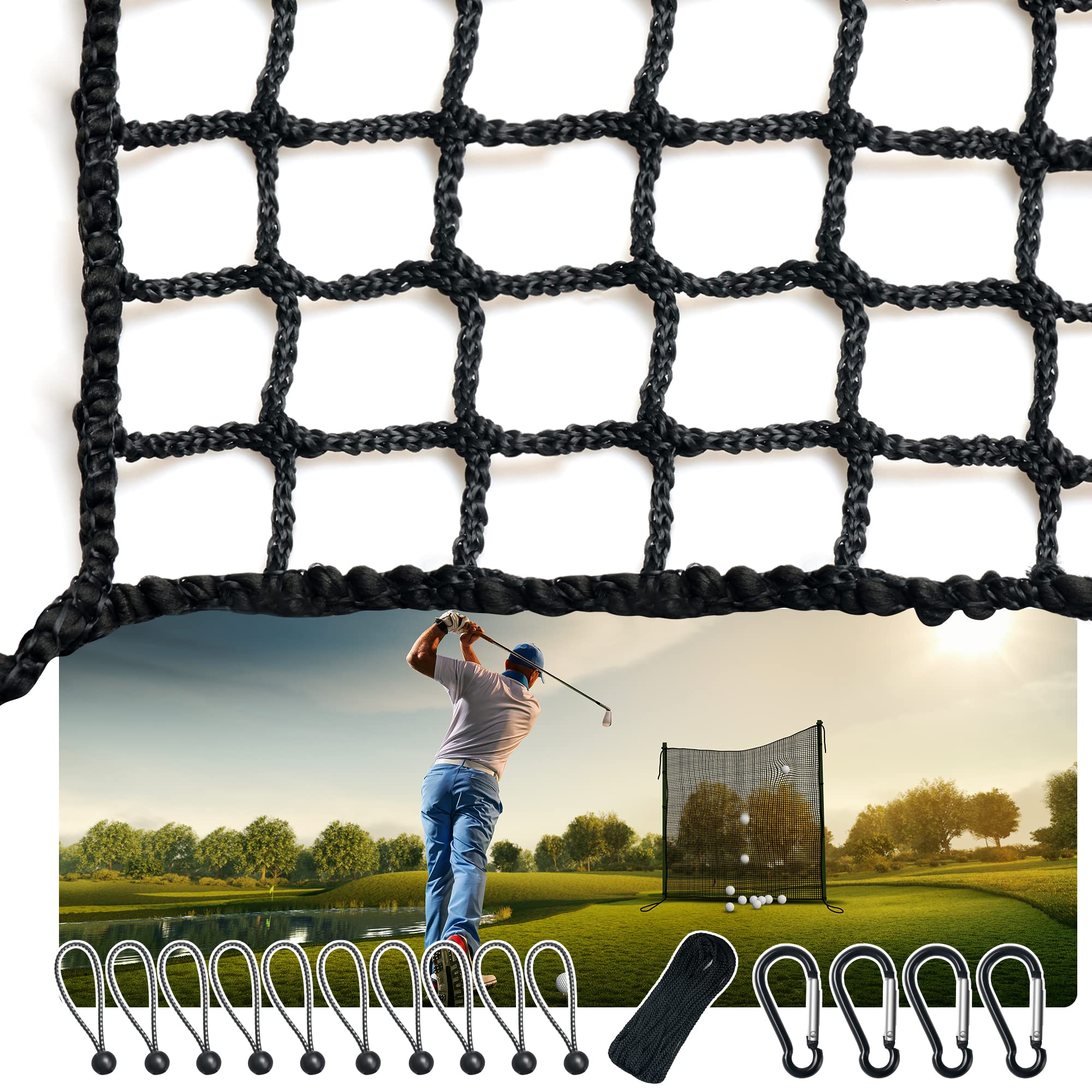 Golf Netting with Rope Rings - Golf Hitting Nets for Practice or Garage Driving and Backyard-Adjustable Golf Net and Black & White High Impact Containment Net for Indoor & Outdoor Use 10X10ft,10X7ft