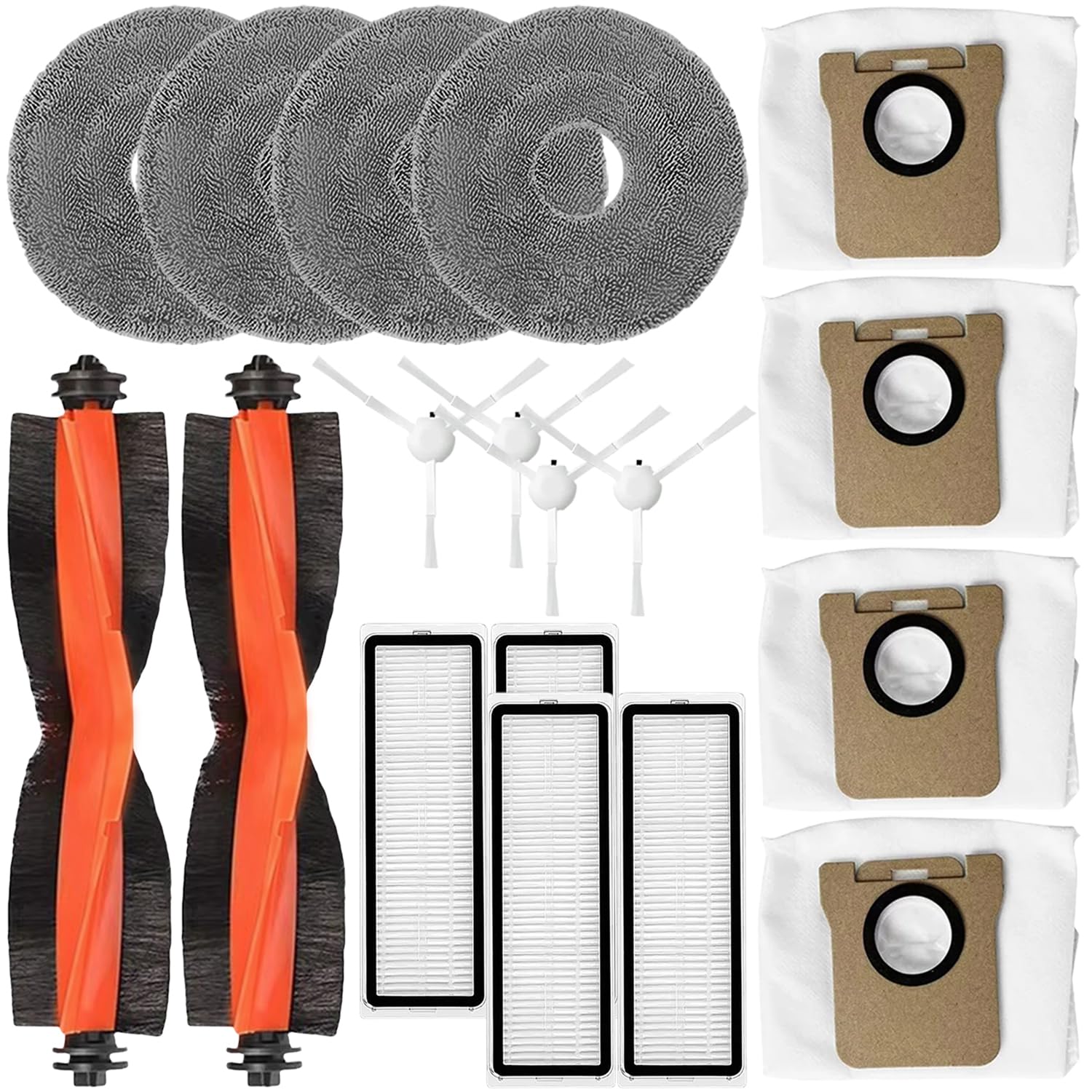 Replacement Kit Accessories Compatible with XIAOMI X20 Plus,X20+,X10 Plus Robot Vacuum Cleaner Parts 2 Main Brush 4 Side Brushes 4HEPA Filter 4Mop Cloth 4Dust Bags