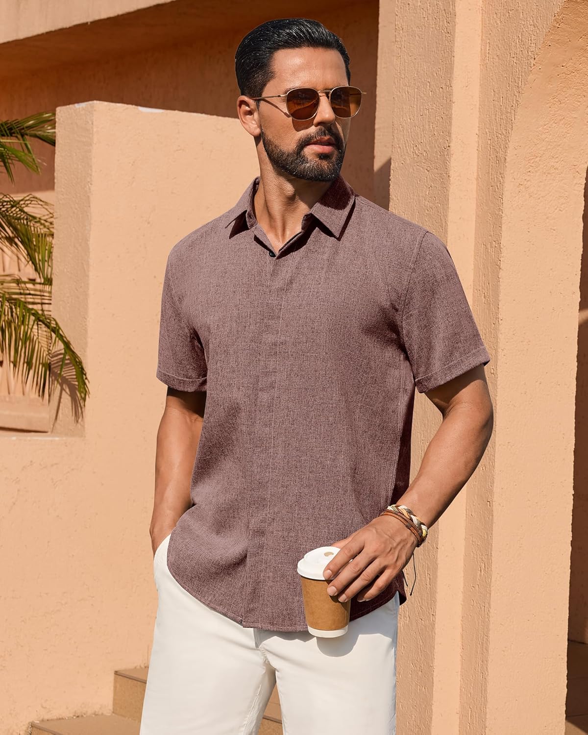 Alimens & Gentle Mens Linen Shirt Short Sleeve Button Down Shirt Casual Summer Beach Vacation Wedding Shirts - Image 5