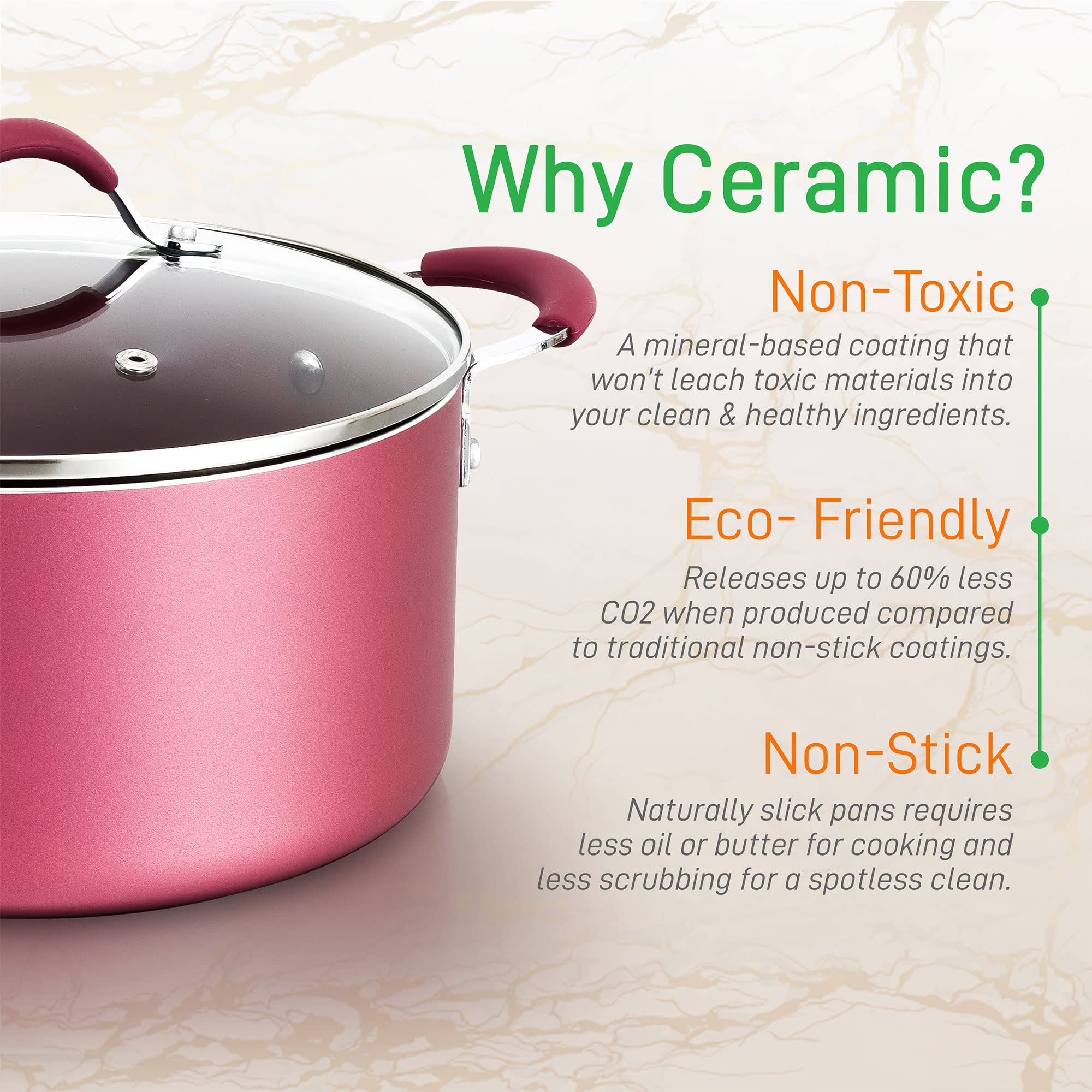 NutriChef Zestaw metalowych garnków i patelni, nieprzywierająca, indukcyjna, ceramiczna, nieprzywierająca, z patelniami, garnkami i patelnią z pokrywkami i przyborami, zestaw rondli, bordowy róż