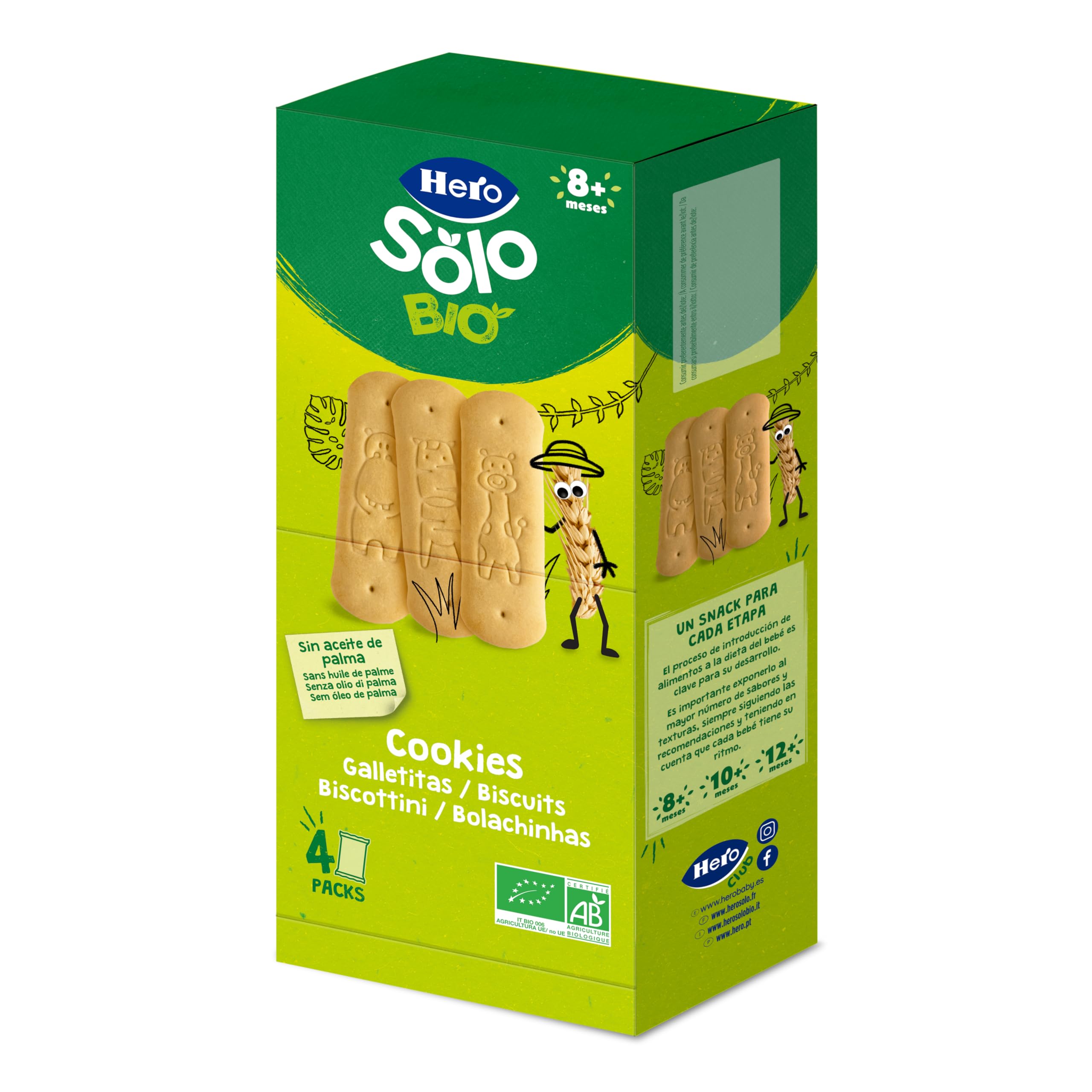 Hero Solo, Pack Galletas Ecológicas Cookie Biscuit, Ingredientes 100% Naturales, Base de Cereales, Harina de Trigo, Sin Aceite de Palma, A Partir de 8 Meses, 160gx6uds, Para Bebés Desde 8 Meses