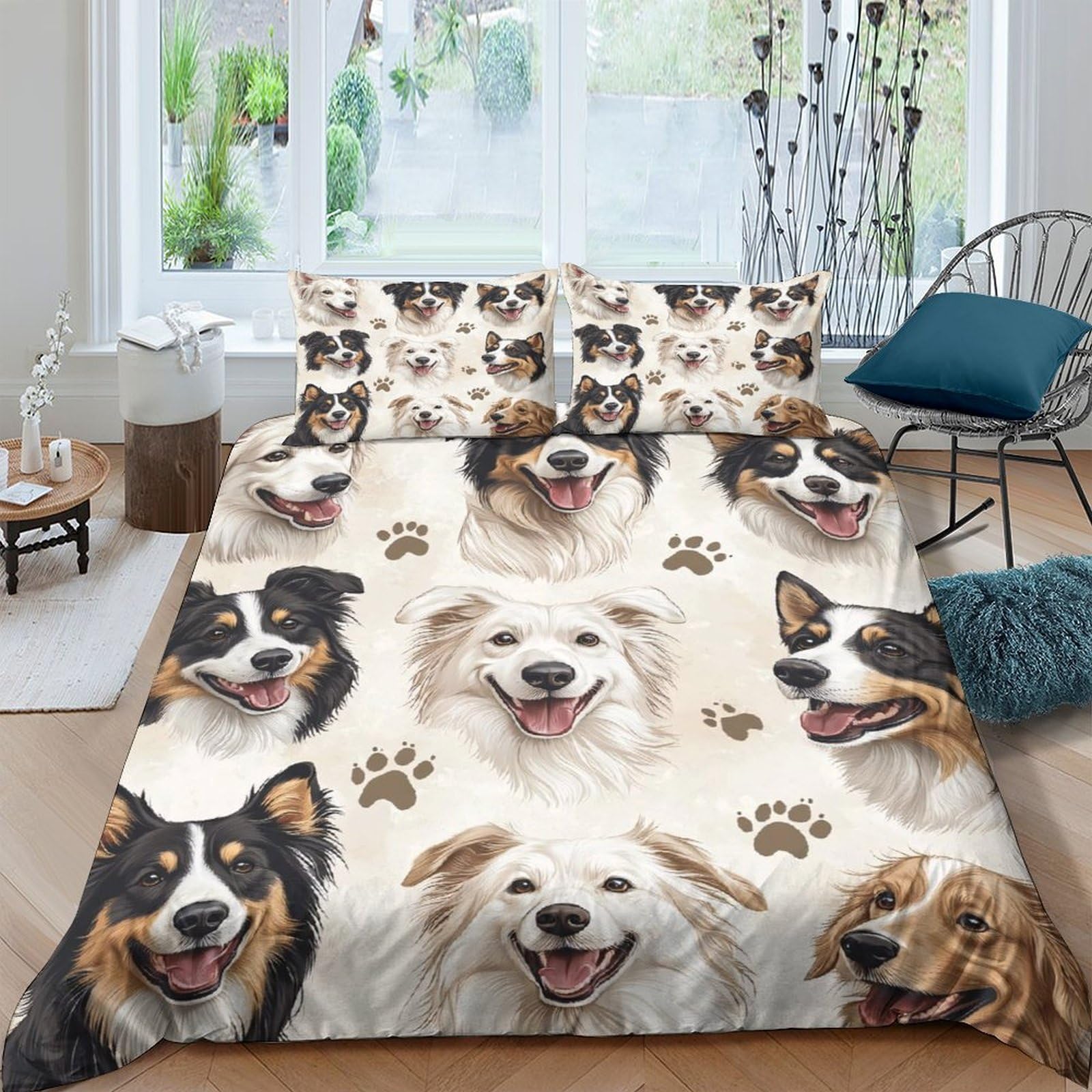 Ctjqhvkz Style-2 3D Printed Playful Dog Faces Fitted Sheet Microfiber Soft Breathable Paw Print Bed Cover For Bedroom Guest Room Decor Single（135X200cm）
