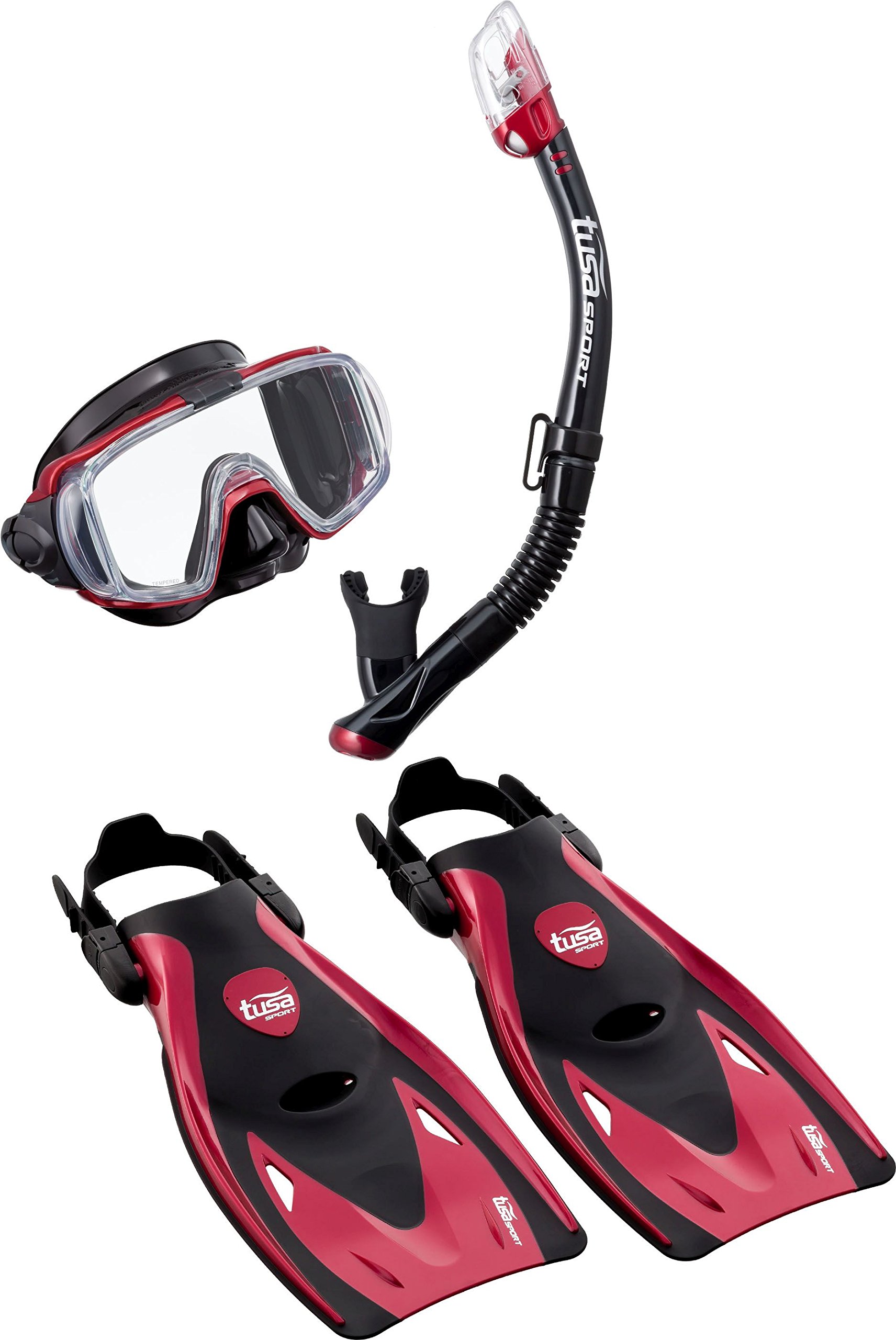 TUSA Schnorchelset Visio Travel - Taucherbrille Tauchmaske Trockenschnorchel Flossen Tasche Erwachsene