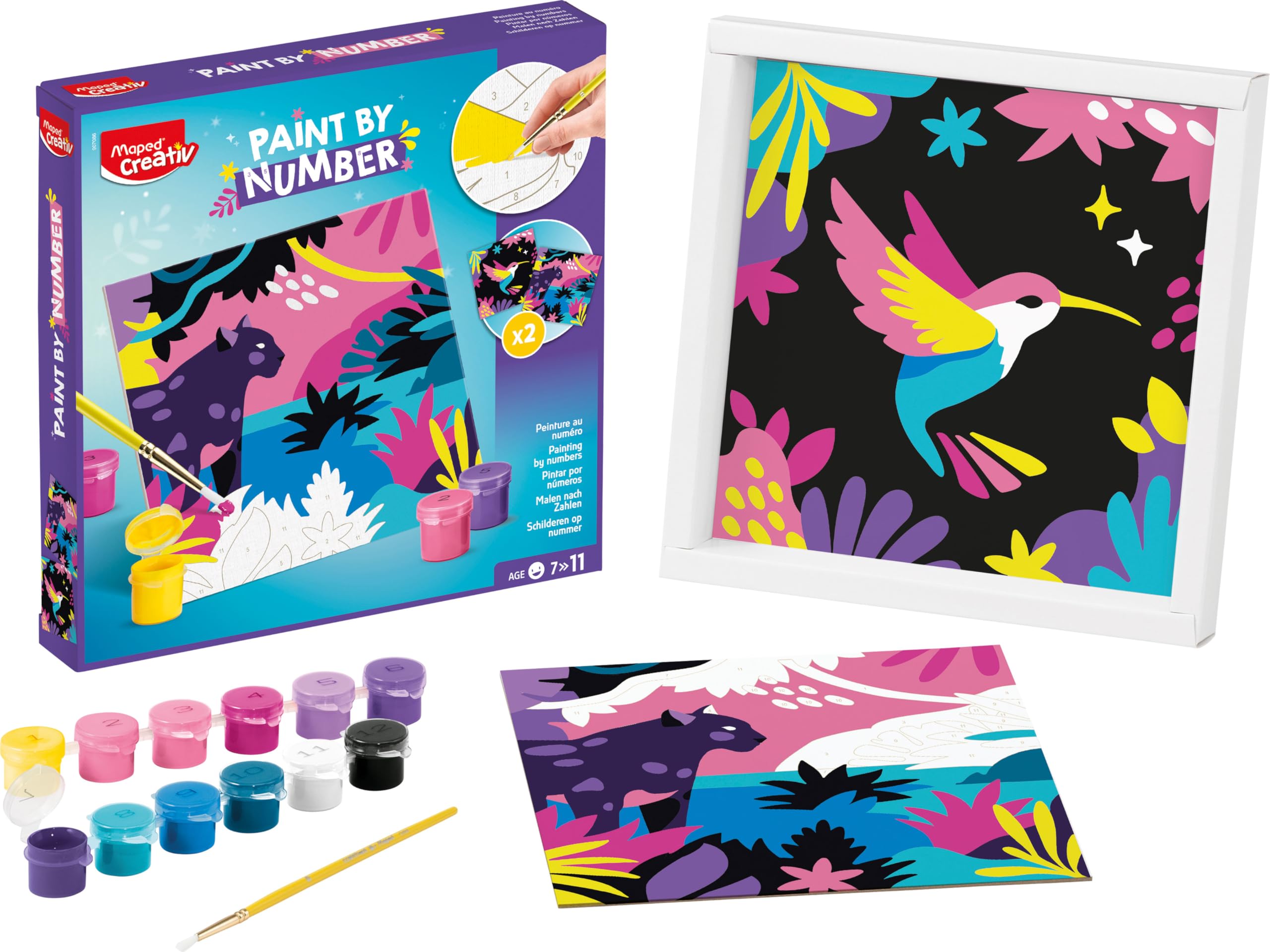 Maped CREATIV - Paint by Numbers - Leopard and Bird - Painting Activity for Children -Paint by Numbers Kit - Creative Hobby - Ages 7 and Above