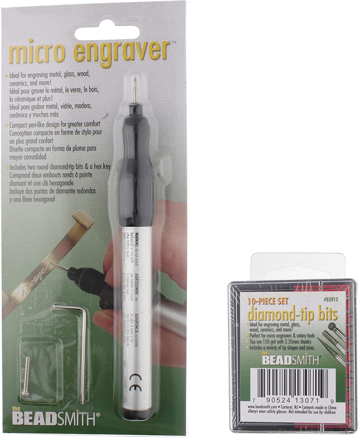 The Beadsmith Engraver Set – Battery Operated Micro Engraver & 2 Round Diamond-Tip Bits – 10-Piece Diamond Tip Bits – Ideal for Engraving, Polishing & Sanding on Metal, Glass, Wood, Ceramics & More