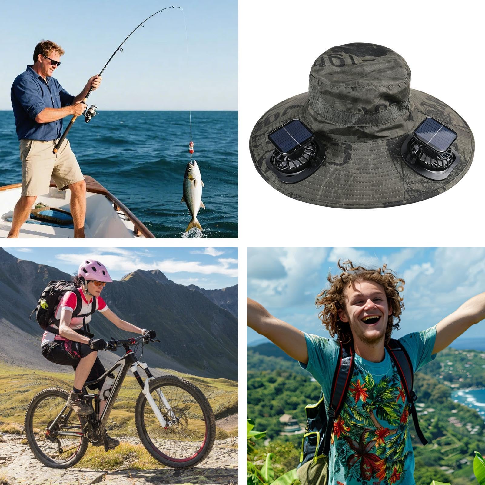 Sombrero de ventilador solar, protección UV, sombreros de pesca al aire libre con ventiladores solares, visera de enfriamiento recargable, gorra transpirable para clima cálido, camping, picnic