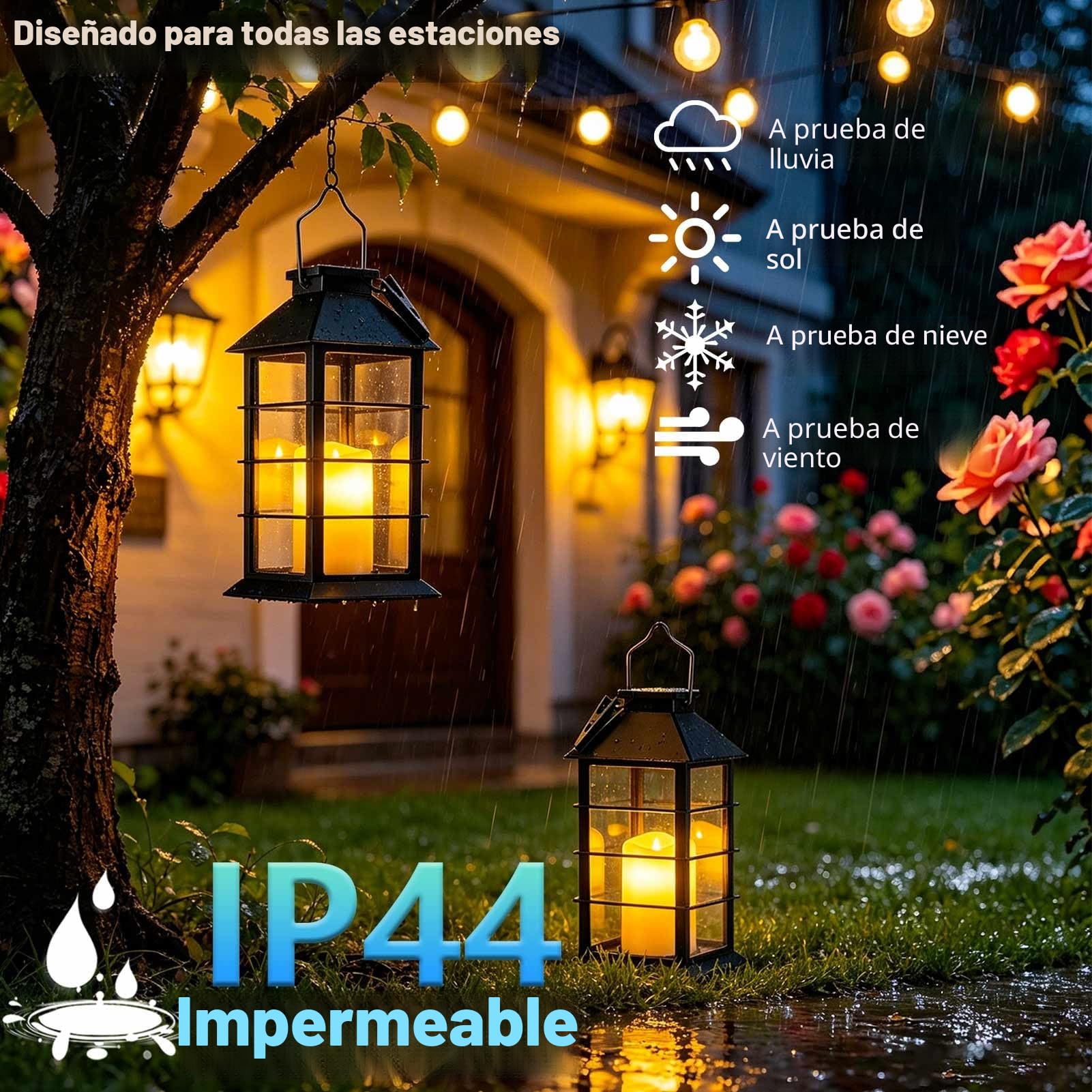 Cozymeow Farolillos Solares Exterior 2 Piezas Lampara Solar Exterior Jardin | Vela Parpadeante, Impermeable Decoración Terraza, Farol Solar para Jardin Mesa Terraza Valla Tumba y Regalos, Negro