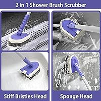 Vista 6 de Cepillo de limpieza 2 en 1 para tina de azulejos con mango largo extensible de 46.8 pulgadas, cepillo de limpieza para mopa de ducha y bañera con 2