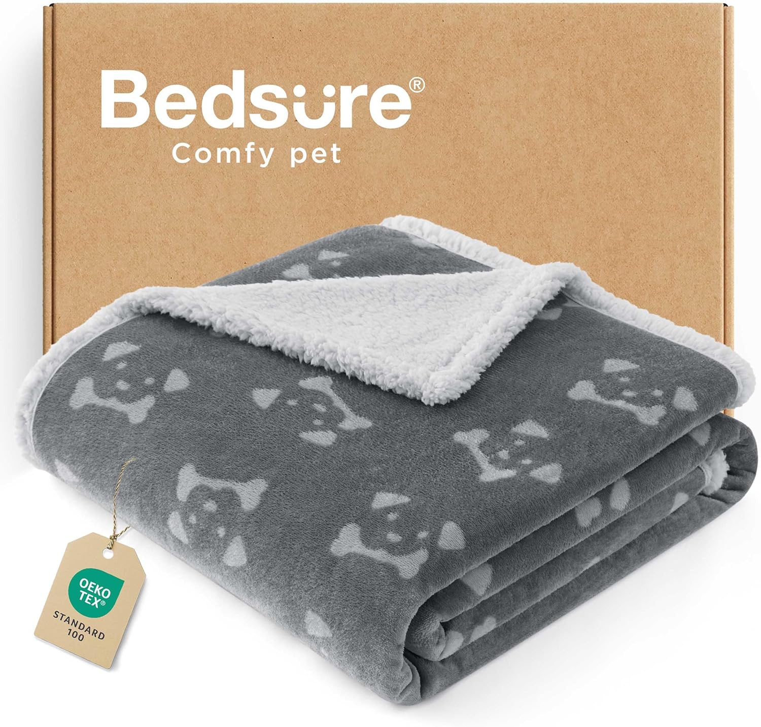 BEDSURE wasserdichte Hundedecke mittelgroße Hunde - 102x76cm Hundedecke waschbar, Decke Hund aus Sherpa Fleece, Katzendecke flauschig und weich, Grau