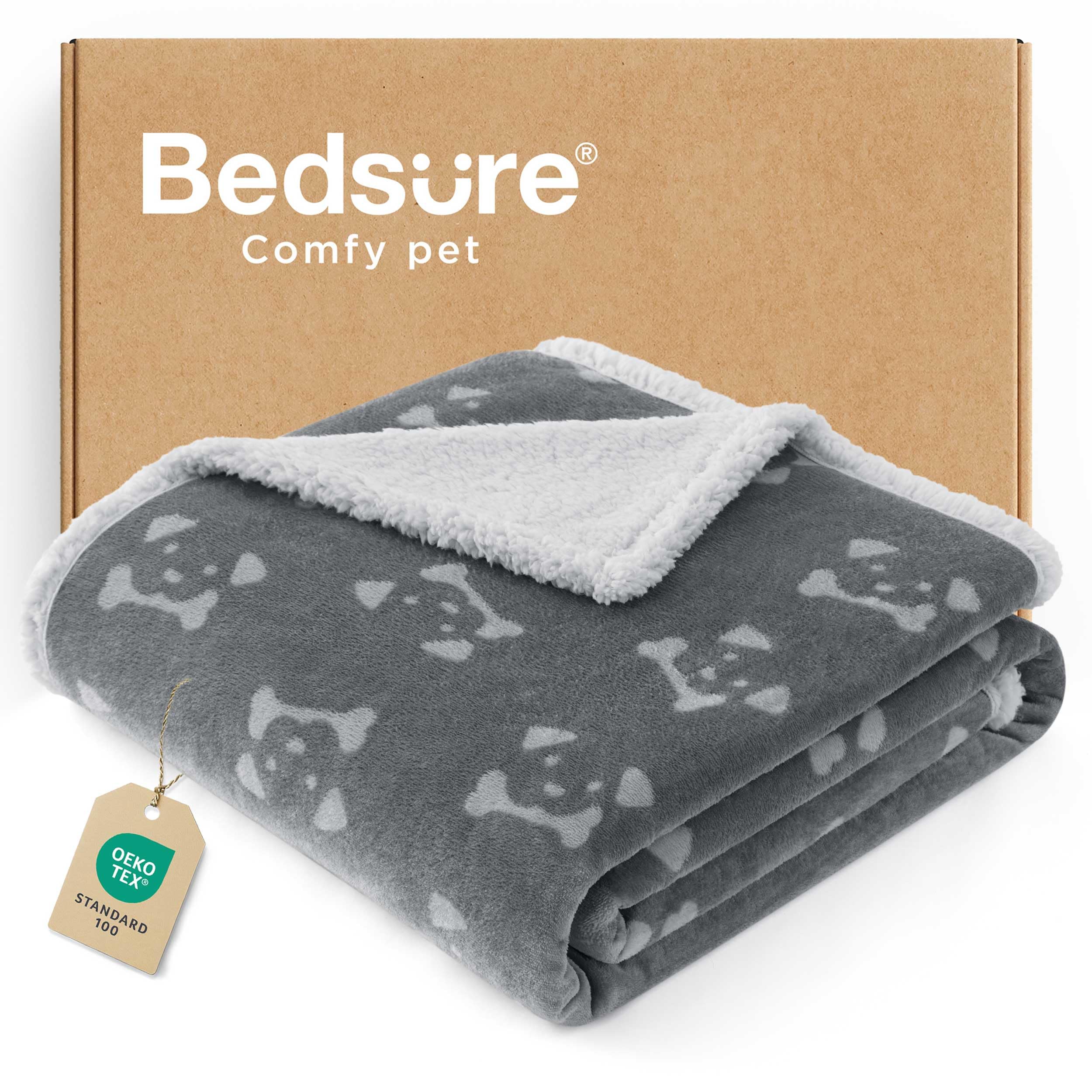 Bedsure Waterproof Dog Blanket - 102x76cm Fleece Dog Blanket for Medium Dogs and Cats, Machine Washable, Reversible Pet Blankets Protects Bed and Sofa with Soft Plush, Grey