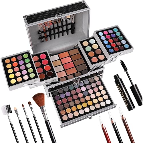 All in One Makeup Gift Set for Women Girls Full Kit, Includes Eyeshadow, Lipstick, Concealer, Highlighter, Eyebrow Powder, Blush, Contour, Lip Liners, Eyeliner, Brushes (Black)