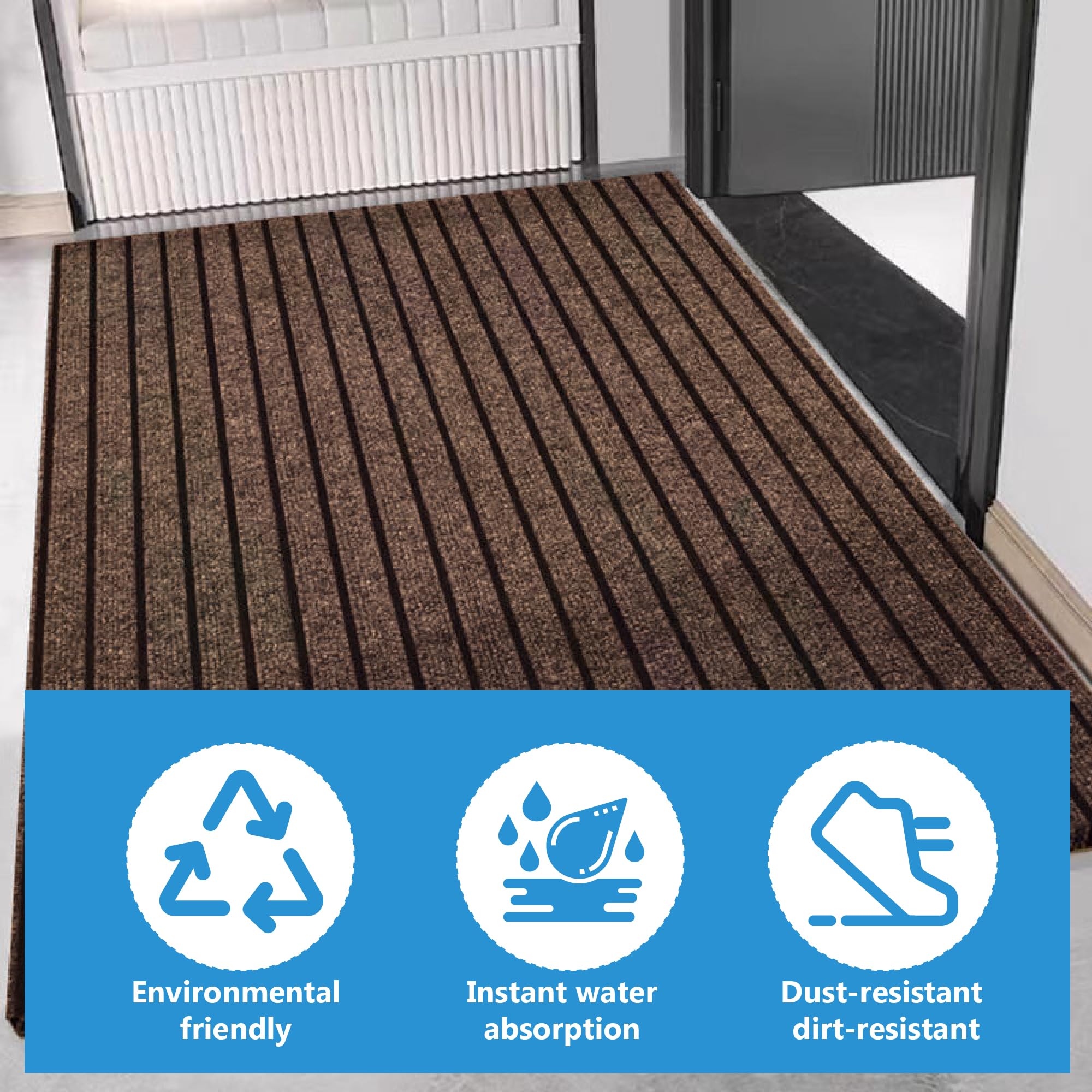 Tapis Anti Salissures 70 x 170 cm pour Une Entrée Propre Paillasson D'Entree Interieur et Extérieur Facile à Nettoyer pour Entrée et Patio, Brun