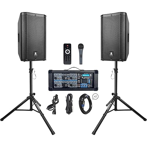 PRORECK Delta 126 2000W Bluetooth PA Speaker System with 6-Channel Powered Mixer, 2 12-Inch Passive Speakers, Stands, Reverb Effects, 15V Phantom Power. Perfect for DJs, Bands, Karaoke, Live Events