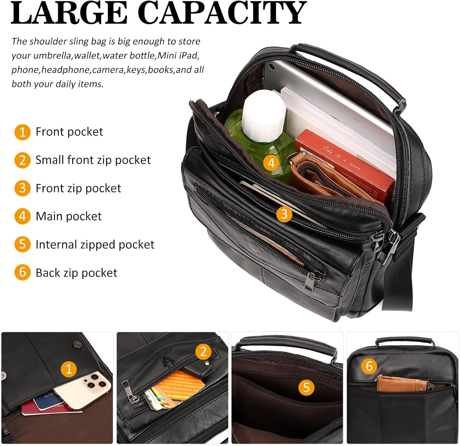 Small Messenger Bag for Men Sling Crossbody Shoulder Bag Genuine Leather Handbag Man Purse for Work Business - Image 3