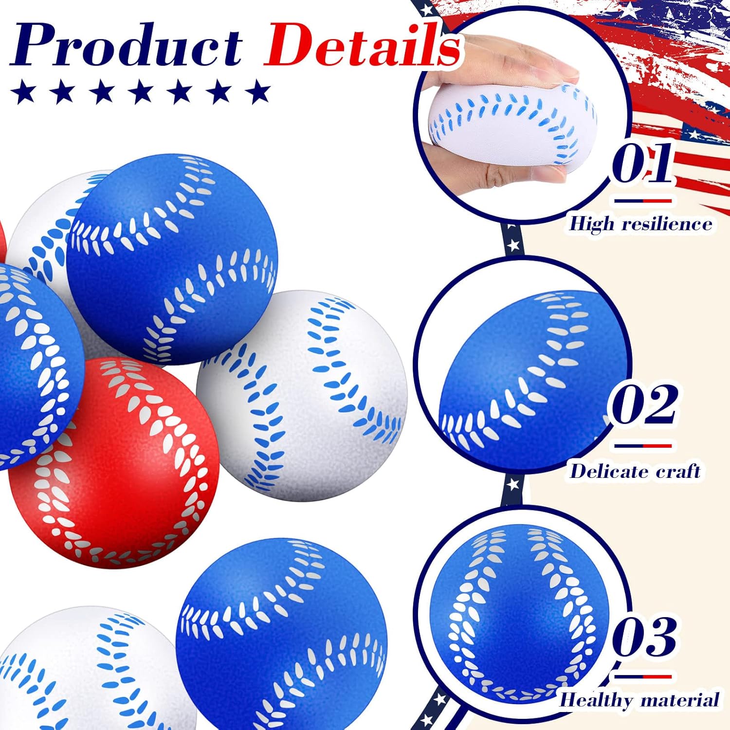 Leitee 150 Pcs 4th of July Stress Balls USA 250th Anniversary 2.5'' Patriotic Sports Balls Small Basketball Football Baseball Foam Basketball Bulk for Sport Party Gifts Reward, Red White Blue