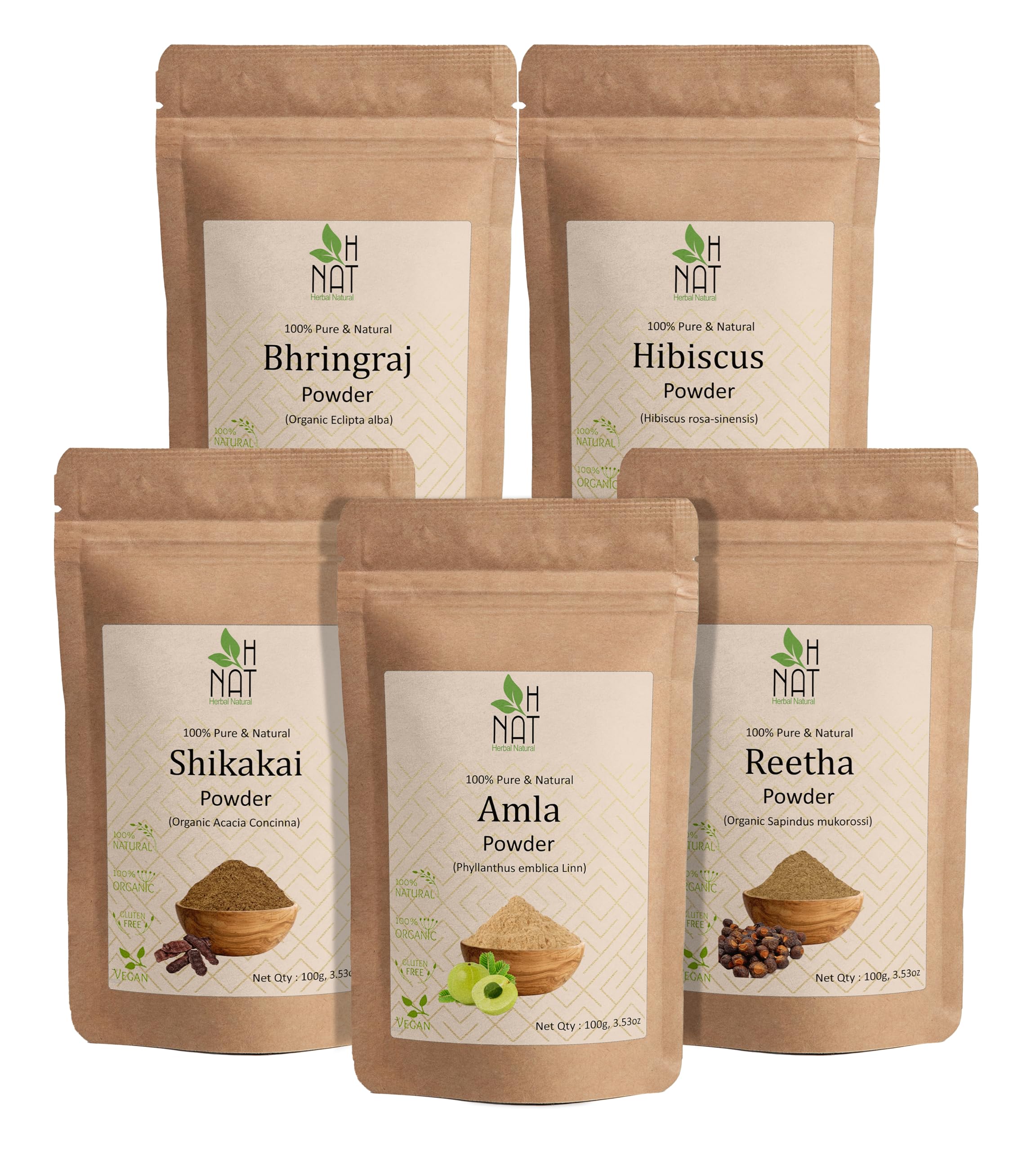 H NAT Amla, Reetha, Shikakai, Bhringraj, and Hibiscus Powder | Pure & Natural | Hair Mask, Dry Hair Wash | For Long Hair, Strong & Natural Looking Hair Combo of 5 Each 100 g (500 g)-image-48