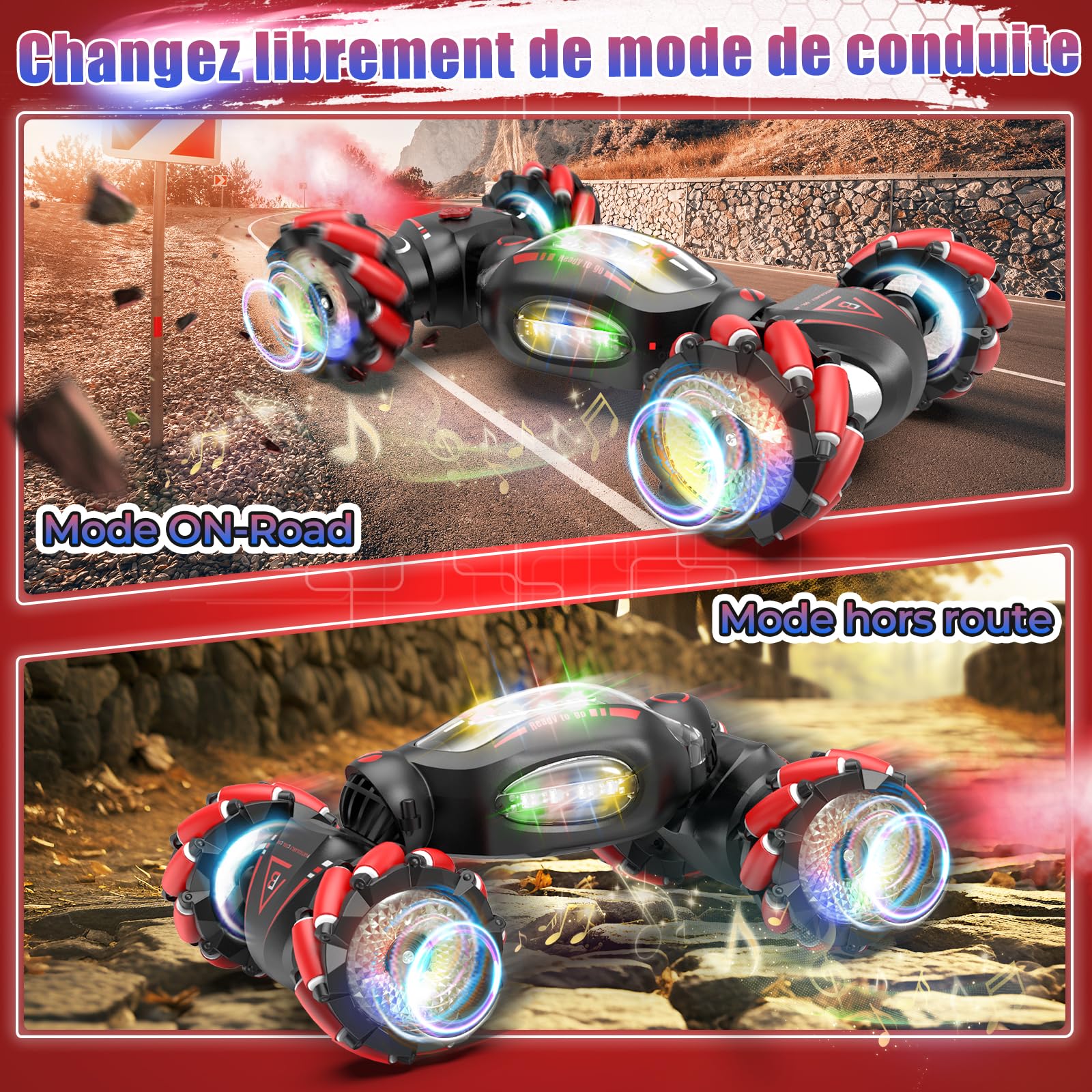 Fosgoit Voiture Télécommandée Jouet Garçon 6 7 8 9 10 11 12 Ans, Voiture Télécommandée Main de Course Cadeau à partir de 6 12 Ans Jouet Garçon Fille Enfant, RC avec Spray Lumière LED