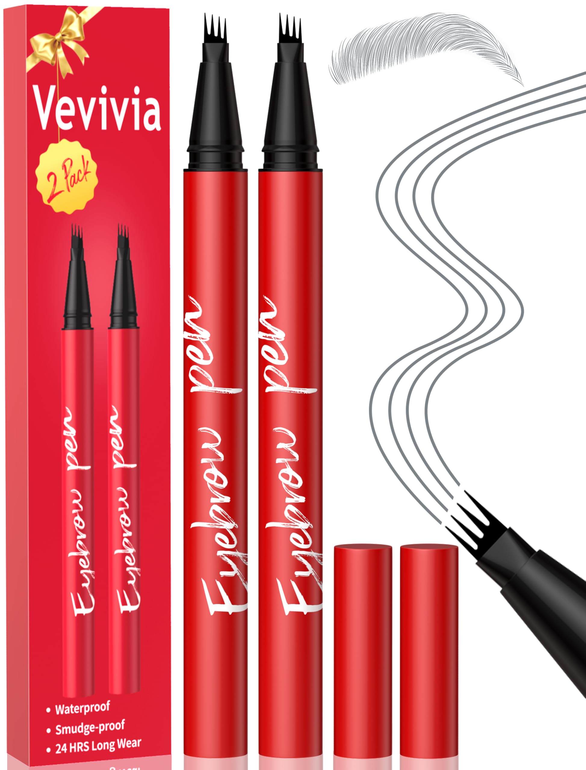 Vevivia Beauty Eyebrow Pencils for Women - Eyebrow Pen 2 Pack, Precise 4-Tip Brow Pencil for Natural-Looking Fuller Brows, Hair-Like Strokes for All Brow Types, Last All-Day Brow Pen, Grey 06 Grey