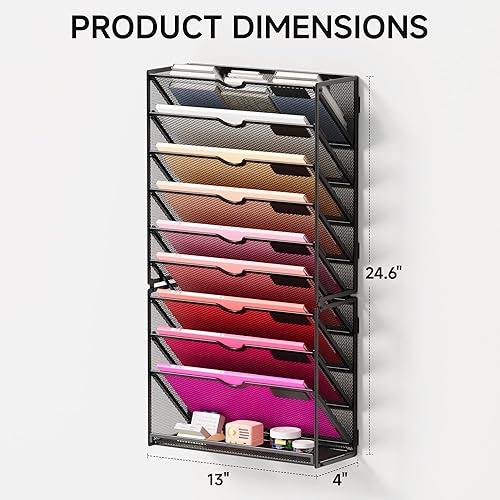 Miniatura 4 de Lavatino Organizador de carpetas de archivos de pared colgantes de 10 niveles, organizador de archivos de papel de malla de metal negro para