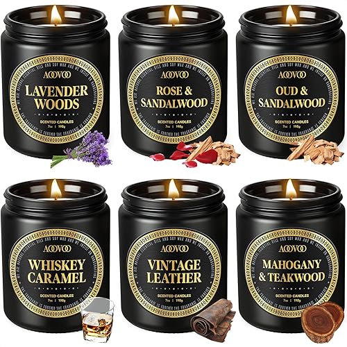 AOOVOO Juego de velas perfumadas de regalo, paquete de 6 velas aromáticas para el hogar, velas de soja de 42 onzas para hombres, juego de velas de