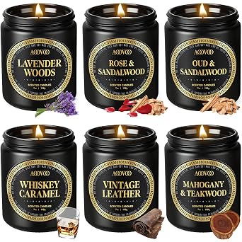 AOOVOO Scented Candles Gift Set - 6 Pack Men Candles for Home Scented, 42 oz Soy Candle for Men, 300 Hour Long Lasting Candle Set for Birthday, Fathers Day, Valentine, Christmas, Anniversary
