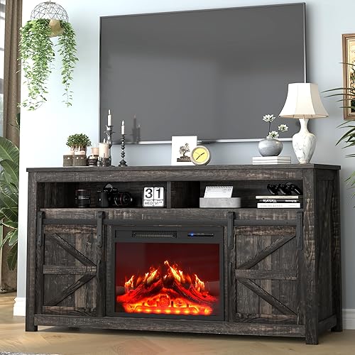 Miniatura 7 de Soporte eléctrico de TV de 58 pulgadas con chimenea para televisores de hasta 70 pulgadas, centro de entretenimiento con chimenea de control remoto,