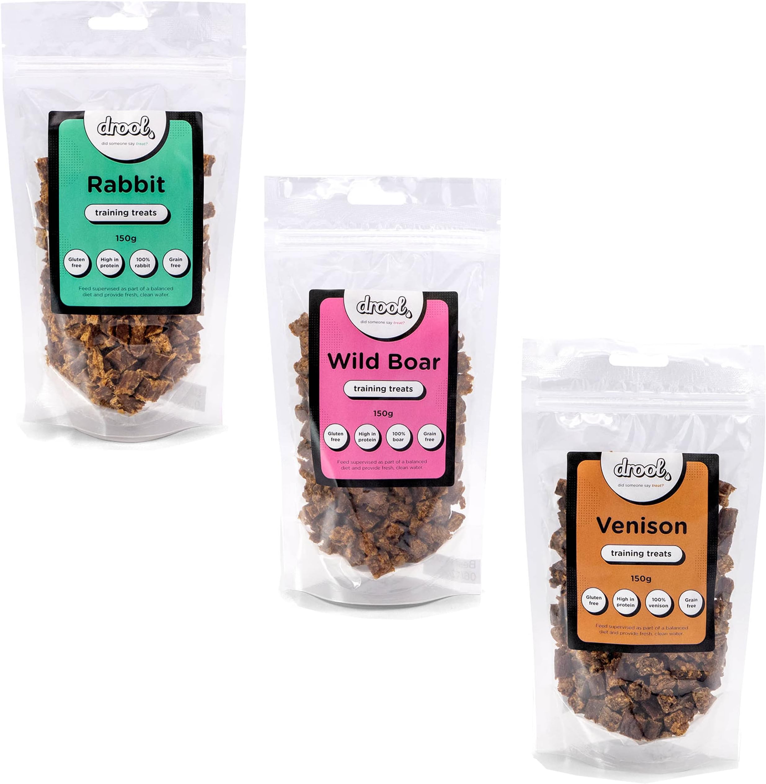 Pet Products Natural Air Dried Dog Treats | Rabbit, Venison & Wild Boar | Grain Free Healthy Training Chews for Dogs | 3 x 150g