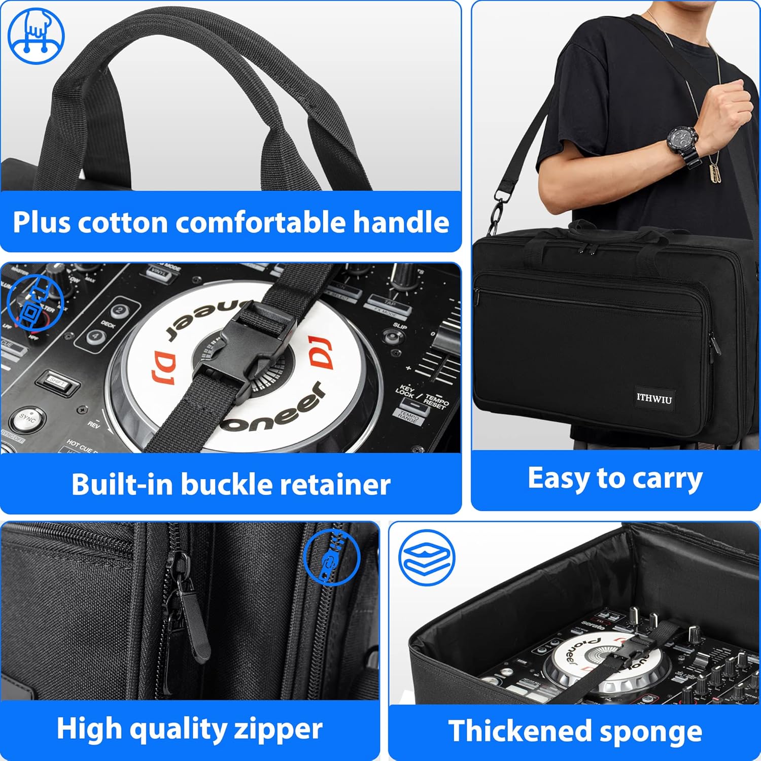 Padded Dj Controller Case for DDJ-SX, DDJ-SX2 SX3, DDJ-RX, DDJ-FLX6, DDJ-800, DDJ-1000, 1000SRT, XDJ-RR DJ Controller Carrying Bag 29.5 X 17.7 X 4.7 Inch