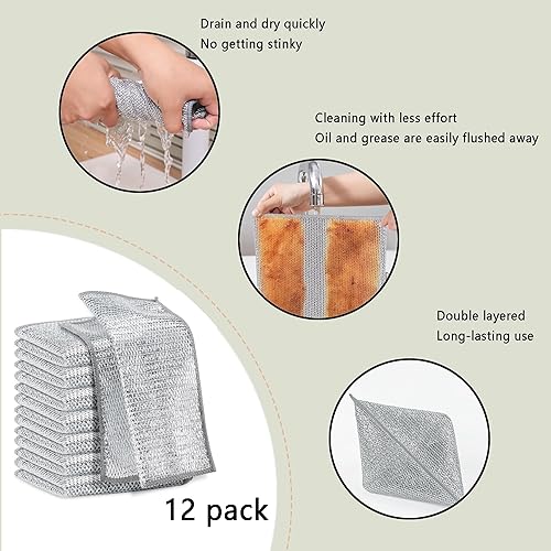 Miniatura 4 de NESTLY 12 trapos multiusos para lavar platos de alambre húmedo y seco, paño de cocina antiarañazos, paños de limpieza milagrosos reutilizables para
