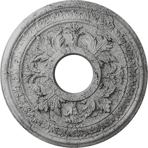 Ekena Millwork CM15BAUWC - Medallón de techo Baltimore, 15 38 pulgadas de diámetro x 4 14 pulgadas de diámetro x 1 12 pulgadas, crackle blanco ultra