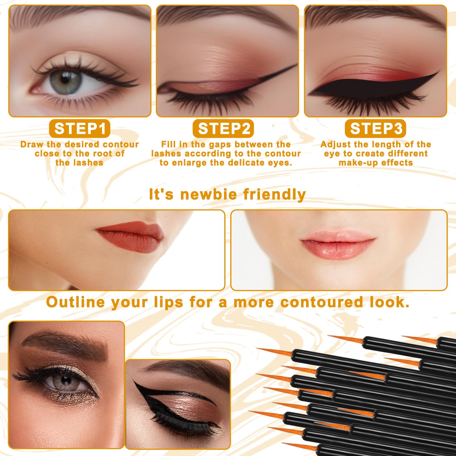 Einweg-Eyeliner-Pinsel-Set, ultrafeine Spitze, Eyeliner, Applikator, Kosmetik-Wimpernpinsel, Applikator, schwarz, Make-up, Eyeliner, Lippenstift, 150 Stück
