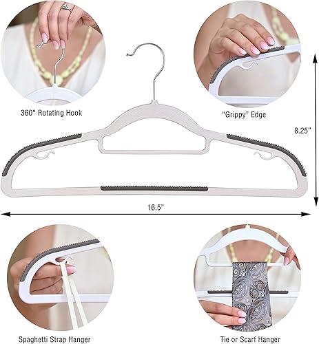 Miniatura 2 de Closet Accessories Perchas, paquete de 50 perchas de plástico súper fuertes y resistentes, con revestimiento antideslizante en hombros y barra,