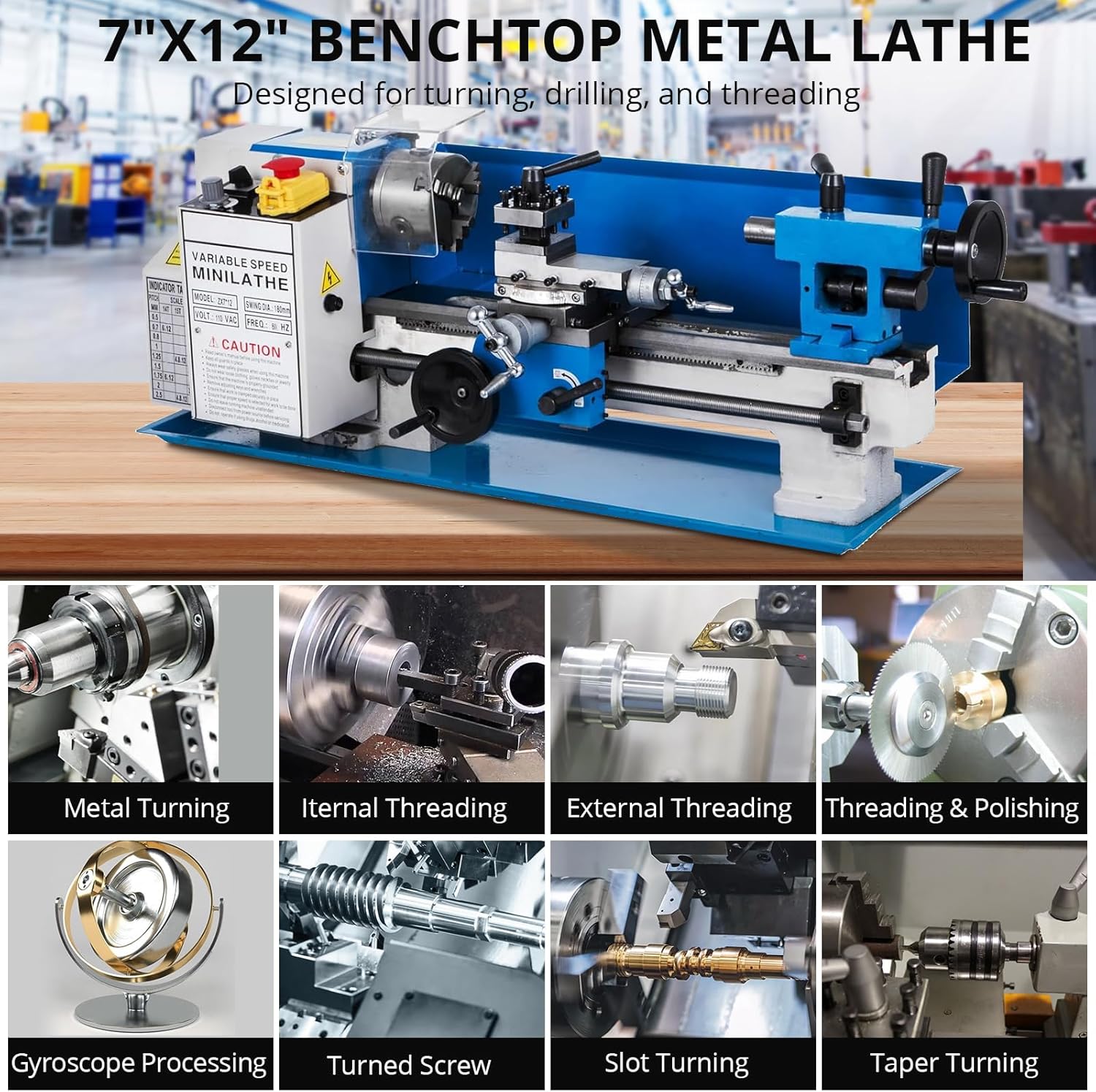 Mini Metal-Lathe Machine Benchtop 550W Variable Speed 2250RPM W/ 3-Jaw Chuck CNC - Picture 10 of 18