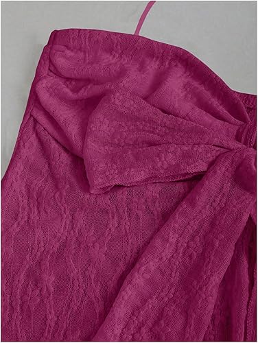 Miniatura 3 de SHENHE Top halter de encaje para mujer, nudo frontal, espalda descubierta, asimétrica, Y2k, coqueta, sin espalda, para salir