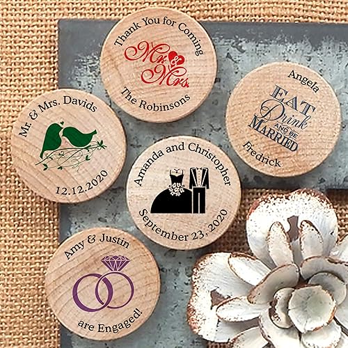 Imanes de boda de madera personalizados, imanes personalizados para refrigerador, imanes para guardar la fecha (juego de 50)