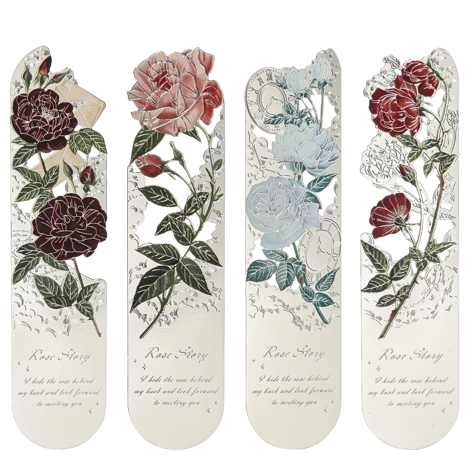 Snycler 4PCS Romantic Flower Hollow Metal Bookmarks - Elegant Book Clips & Clasps for Reading, Exquisite Design, ExquisiteGift for Book Lovers（