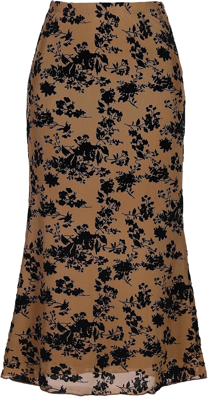 Allegra K Mesh Fishtail Skirt for Women Floral High Waist 2026 Spring Summer Bodycon Y2K Mermaid Midi Skirts