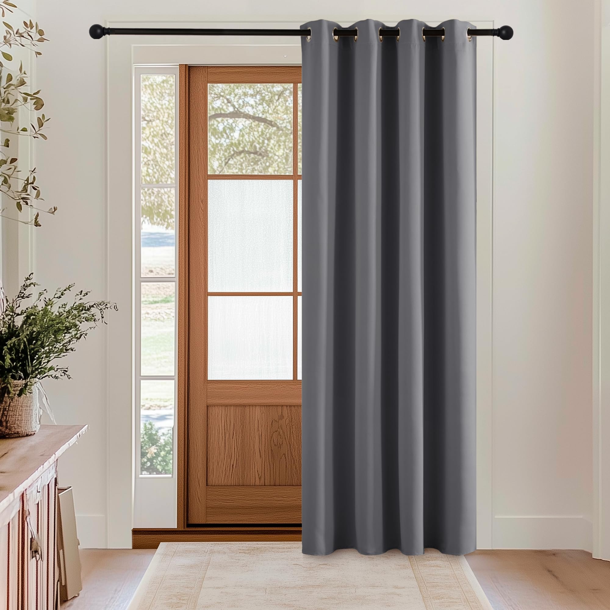 KGORGE Cortinas de Puerta Opacas, Cortinas Blackout Termicas Aislantes Frio y Calor para Salon/Dormitorio con Ojales 1 Panel,140x200cm,Gris Global Recycled Standard Global Recycled Standard OEKO-TEX STANDARD 100 Global Recycled Standard