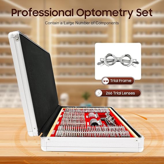 266 pcs Optical Test Lens Frame Optical Trial Lens Set Optometry Kit Metal Rim Aluminum Box Tool Optometry Rim Optometry Test Trial Frame