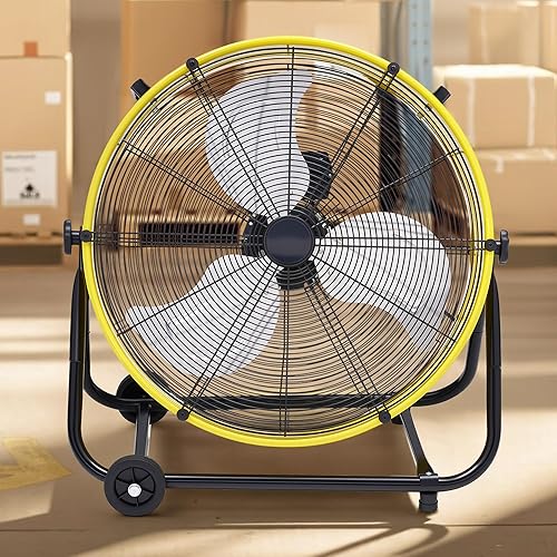 Miniatura 9 de Albott Ventilador de piso industrial de 30 pulgadas, ventilador de tambor de 3 velocidades de alta velocidad con ruedas, ventilador de metal
