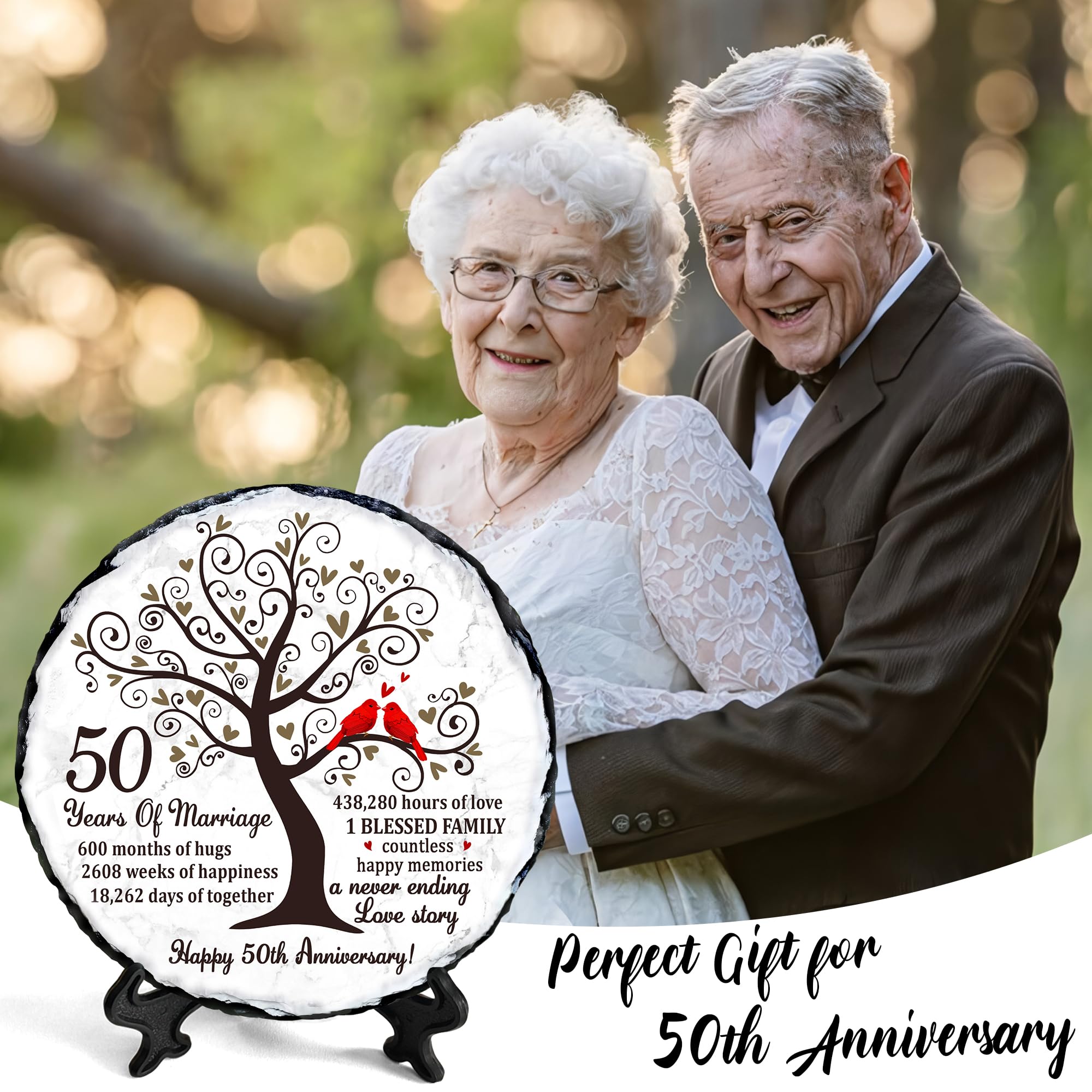 Golden Couple Slate Plate – 50th Wedding Anniversary for Parents, Gifts for Husband and Wife – Unique Decorative Keepsake Sign to Celebrate 50 Years of Love and Marriage
