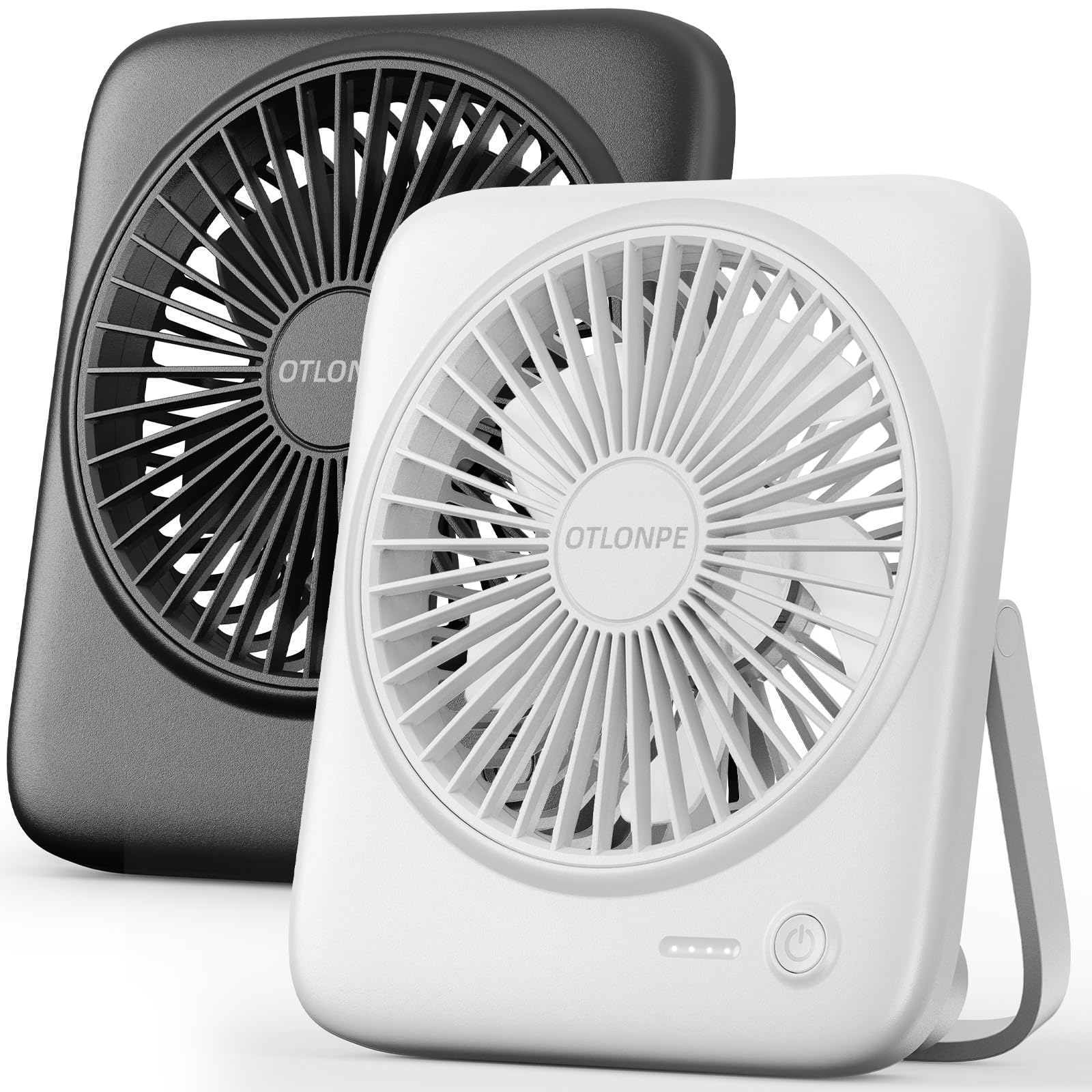 Otlonpe Personal Portable Desk Fan 2 Pack, 4000mAh Small Rechargeable Portable Fan Battery Operated & USB Powered for Travel Sleeping Bedroom Office Home Table, Cordless, Quiet, 4-Speed, 6.5 Inch